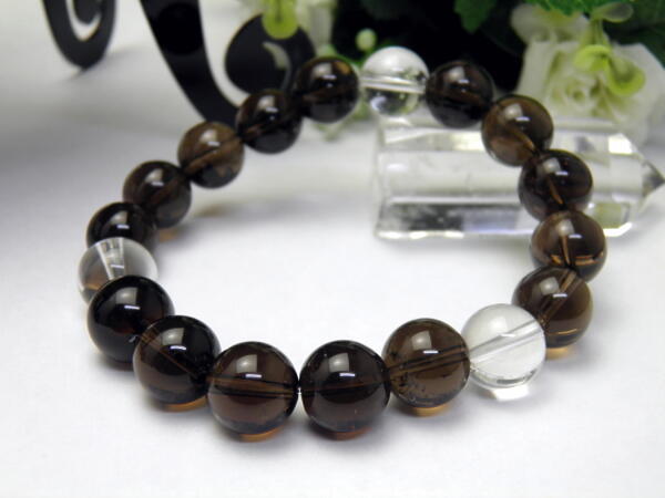 【12mm_Simple_3´sブレスレット】 黒水晶 モリオンブレスレット チベット産 12mm玉 天然石 パワーストーン