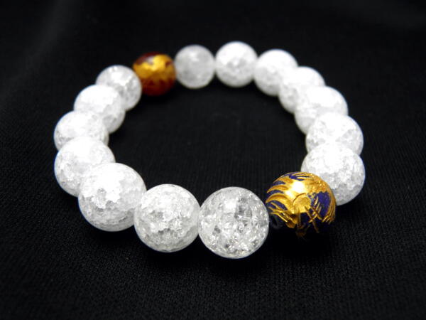 龍鳳凰 龍金彫り＆鳳凰金彫り クラック水晶 14mm ブレスレット 天然石 パワーストーンの通販は 8,052円