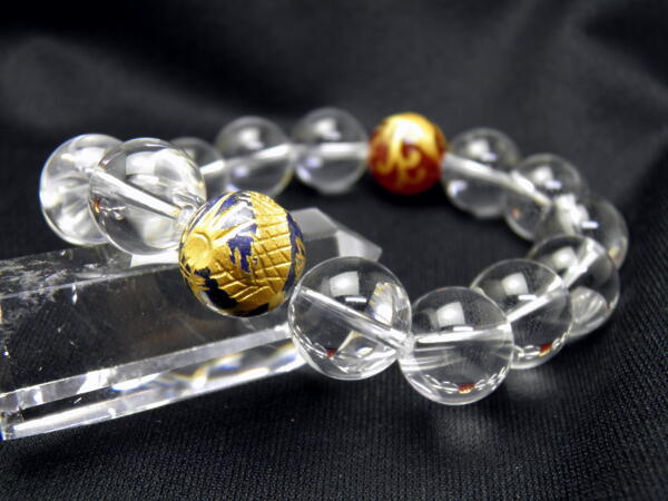 龍鳳凰 龍金彫り＆鳳凰金彫り 水晶 14mm ブレスレット 天然石 パワーストーンの通販は 6,391円