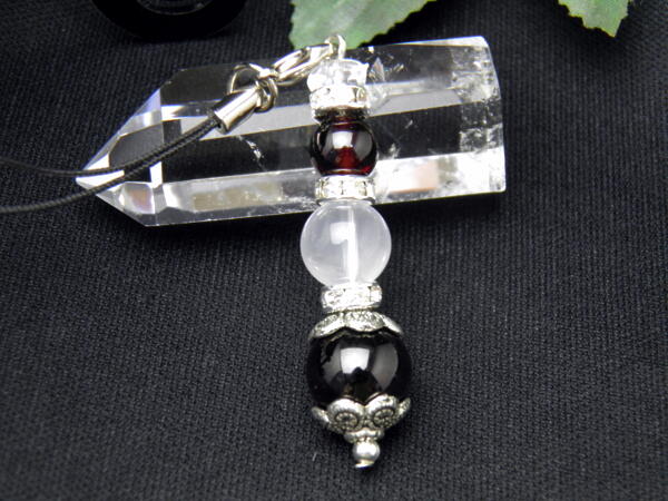 ストラップ ストレートタイプ ガーネット＆ミルキークォーツ 携帯ストラップ 天然石 パワーストーン