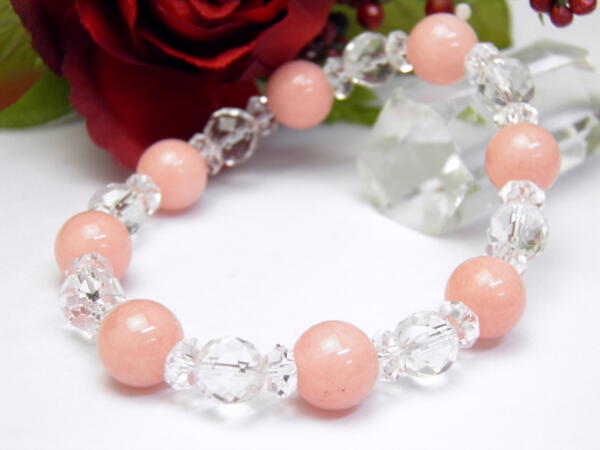 サクラジェード10mmと水晶64面カットのパワーストーンのブレスレット メンズ/レディース 天然石の数珠（腕輪念珠） ブレスレット ギフトにも最適 ペア使用も 厄除け/お守りの通販は 7,084円