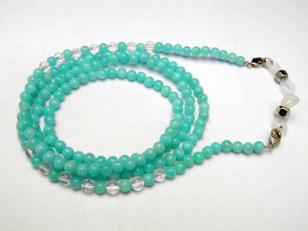 天然石 メガネチェーン アマゾナイト ペルー産AAA＆水晶 4mm玉メガネチェーン パワーストーン 天然石 アマゾナイト メガネチェーン レディース メガネチェーン パワーストーン パワーストーンメガネチェーン