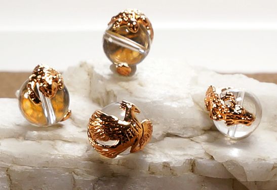 18金メッキ四神獣水晶4点セット 12mm（青龍、朱雀、白虎、玄武） 天然石 パワーストーン