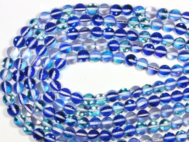 【丸ビーズ】オーロラレインボー (ブルー) 8mm 一連 パワーストーン