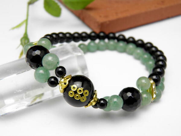 天然石 戦国武将 真田幸村 オニキス アベンチュリン 二連ブレスレット 送料無料 天然石 風水 パワーストーンの通販は 8,140円