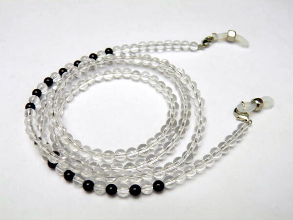 黒トルマリン＆水晶 4mm玉 デザインメガネチェーン 眼鏡チェーン グラスコード パワーストーン