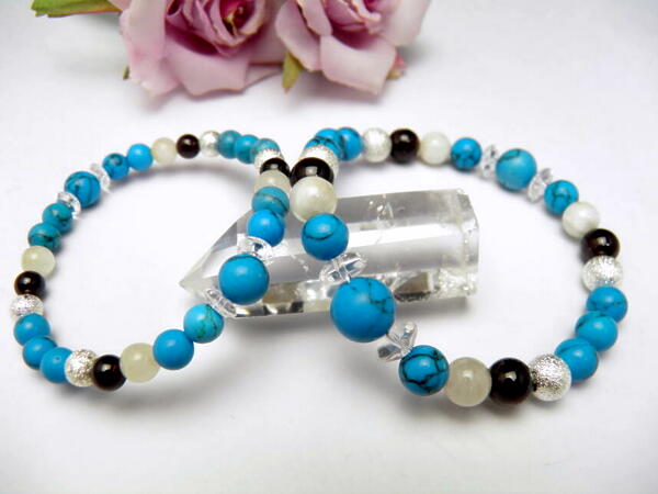 【ペアブレスレット】遠距離恋愛のお守り ガーネット・ターコイズ・ムーンストーン 数珠 ブレスレット vol.2 メンズ・レディース 天然石 パワーストーンの通販は