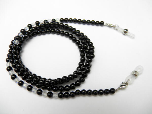 天然石 メガネチェーン オニキス＆ムーンストーン3A 4mm玉メガネチェーン 眼鏡チェーン グラスコード