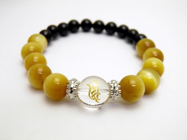 ウーン 愛染明王 (あいぜんみょうおう) 水晶 ブレスレット 梵字玉 数珠 各色タイガーアイ 天然石 風水 パワーストーンの通販は