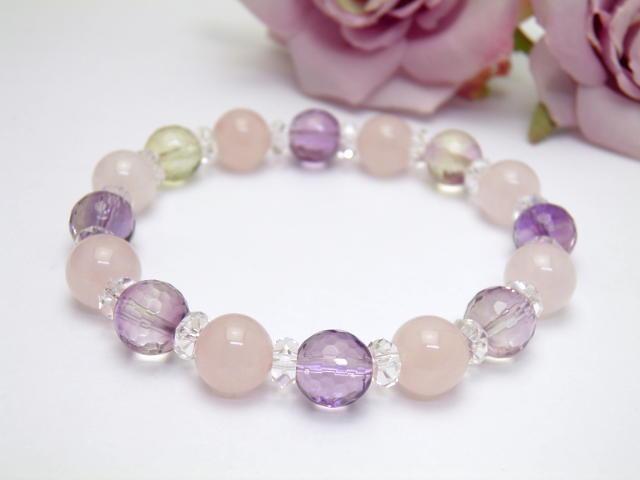 ローズクォーツ アメトリン64面カット 10mm ブレスレット 天然石 風水 パワーストーン