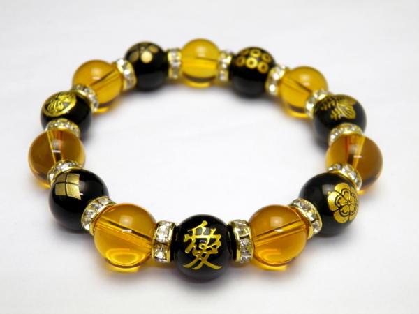 本格派 存在感＆重量感抜群 戦国武将七人衆 金彫り家紋数珠ブレスレット 金彫家紋オニキス シトリン 天然石 風水 パワーストーンの通販は 5,880円