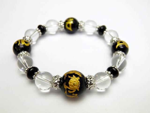 天然石 オニキス四面金彫り四神獣＆守護梵字 お守り デザインブレスレット 天然石ブレス パワーストーン プチギフト 転勤 退職 お礼 母の日 敬老の日 クリスマス ギフトの通販は 7,084円