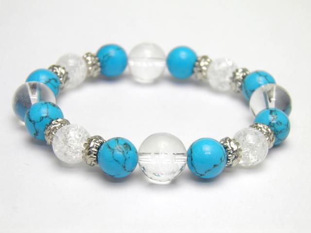 天然石 四神獣ブレスレット ターコイズ＆クラック水晶＆四神獣 水晶 パワーストーン 四神相応数珠ブレスレット バラ売り メンズ レディース 四神獣パワーストーン パワーストーン四神獣 パワーストーンの通販は