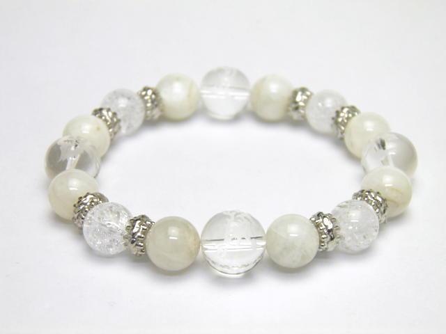 天然石 四神獣ブレスレット ムーンストーン＆クラック水晶＆四神獣 水晶 パワーストーン 四神相応数珠ブレスレット バラ売り メンズ レディース 四神獣パワーストーン パワーストーン四神獣 パワーストーンの通販は