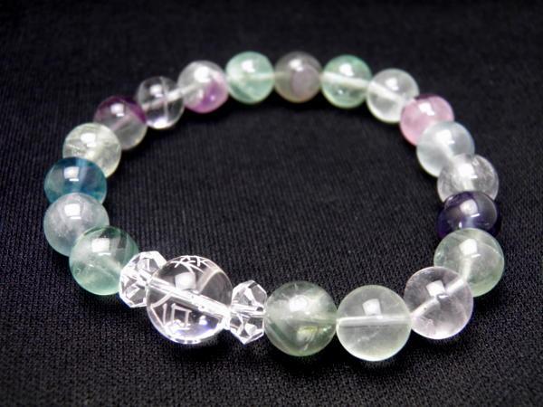 合格祈願ブレスレット 水晶（合格祈願彫り）＆フローライト 天然石 パワーストーンの通販は