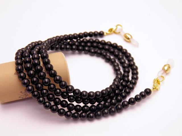 スピネル(ブラック) 4mmのメガネチェーン・パワーストーンのメガネチェーン 眼鏡チェーン グラスコード