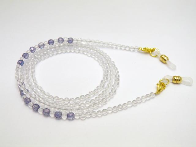 水晶（3A）＆アクアオーラ 3mm玉（金）デザインメガネチェーン
