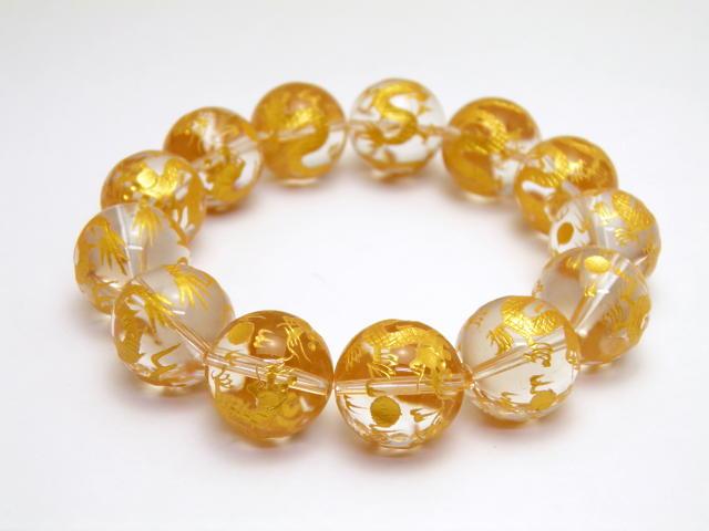 双龍金彫り 水晶 18mm ブレスレット 天然石 パワーストーン