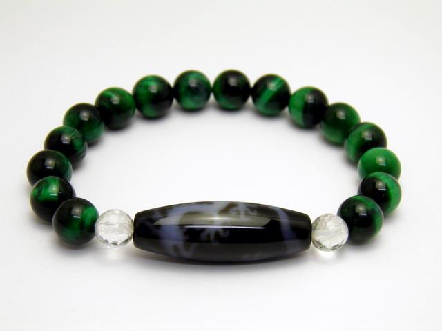 高級風化天珠 五爪龍 ブレスレット グリーンタイガーアイ 送料無料の通販は