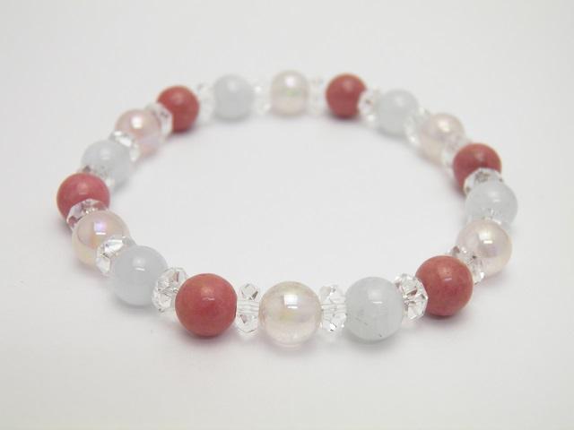 【8mm_Simple_Combiブレスレット】 ローズクォーツオーラ＆アクアマリン＆ロードナイト 数珠 天然石 パワーストーンの通販は