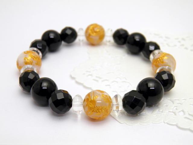 石流通センター 彫刻ビーズ オニキス (金彫り) 五爪龍 (20mm) (ブレスレット/半連売り) 天然石 パワーストーン ビーズ 石流通センター 彫刻ビーズ オニキス (金彫り) 五爪龍 (20mm