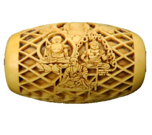 【浮彫】十三仏 弘法大師 ご本尊 柘植大樽型 横穴 約16×25mm【穴あり一粒売りビーズ】
