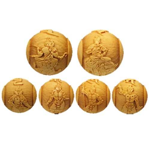 【浮彫】梵天・帝釈天 四天王セット 12mm 柘植 横穴 【穴あり六粒売りビーズ】 6,500円