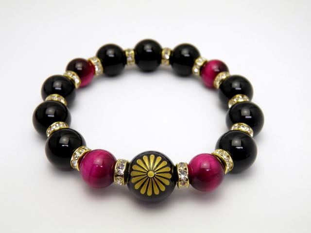 『菊紋』12mm 金彫り 水晶 ブレスレット 風水 パワーストーン プチギフト 転勤 退職 お礼 お祝い 誕生日 母の日 敬老の日 クリスマス ギフト プレゼント 『菊紋章』金彫り 16mm 水晶 ブルーゴールドストーン