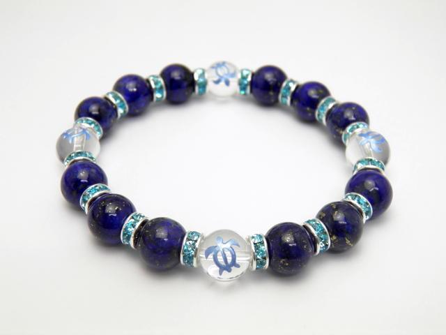 ホヌ 水晶 ブルー 彫刻 ラピスラズリ ブレスレット パワーストーン