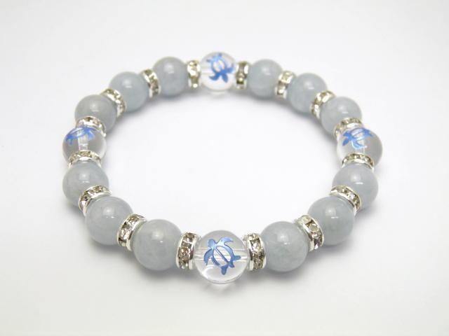 ホヌ 水晶 ブルー 彫刻 アクアマリン 銀ロンデル ブレスレット パワーストーンの通販は 8,052円