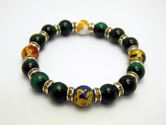天然石 四神獣ブレスレット 各種金彫り10mm グリーンタイガーアイの通販は 8,052円