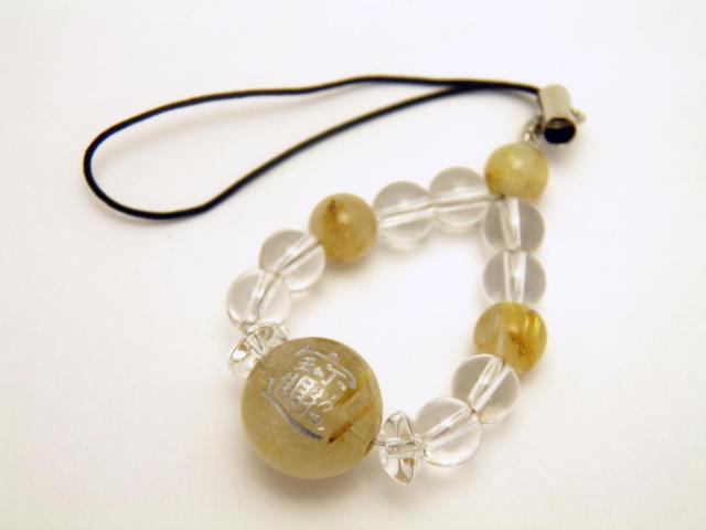 招財進寶 彫刻ビーズ ルチルクォーツ（銀色入り）12mm サークルストラップ 1個売り 7,026円