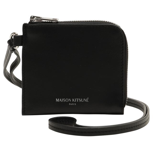 【商品レビューでポイント＋5％】 MAISON KITSUNE メゾン キツネ NECK COIN PURSE 財布 ネックストラップ L字 ファスナー 小銭入れ ケース メンズ レディース ユニセックス ブラック LM05347LC0038