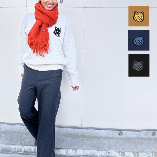 【商品レビューでポイント＋5％】 MAISON KITSUNE メゾンキツネ マフラー ストール FOX HEAD PATCH SCARF フォックスヘッド ウール LW06201WA0018 LM06201WA0018 レディース メンズ ユニセックス 並行輸入品