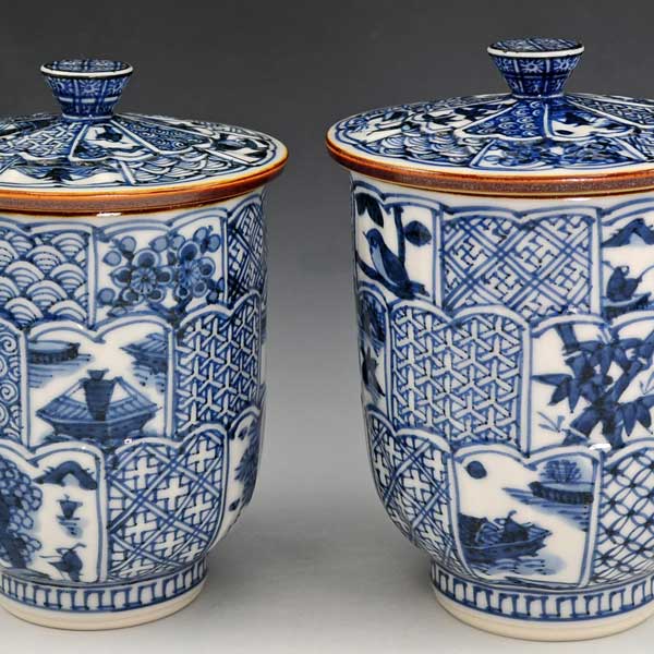 ☆ 小石陶斉 清水焼 染付湯呑 ☆ 小石陶斉 清水焼 染付湯呑