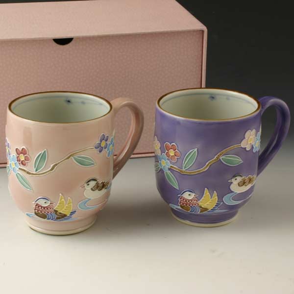 【送料無料】 京焼 清水焼 ペアマグカップ 交趾おしどり こうちおしどり