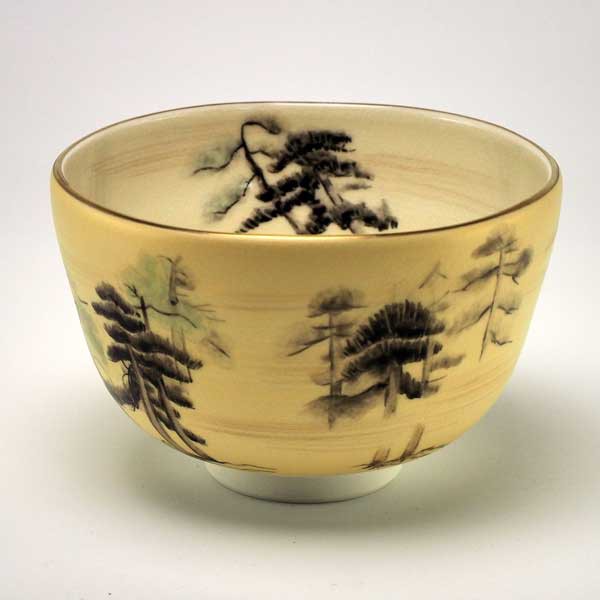 最低販売価格 京焼 清水焼 等伯・松林図 抹茶碗 絵画額入り
