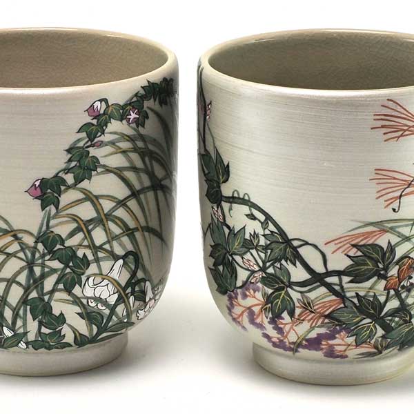 【送料無料】 京焼 清水焼 ペア湯呑 2客酒井 抱一写)夏秋草図の通販は