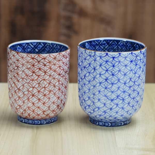【送料無料】 京焼 清水焼 組湯呑 夫婦湯呑み 2客 青赤七宝
