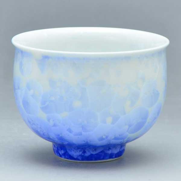 京焼 清水焼 お茶呑茶碗 湯呑み茶碗 花結晶（白地青） はなけっしょう（しろじあお）