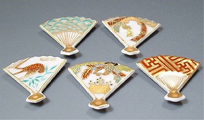 【送料無料】 京焼 清水焼 箸置き 5個セット 末広
