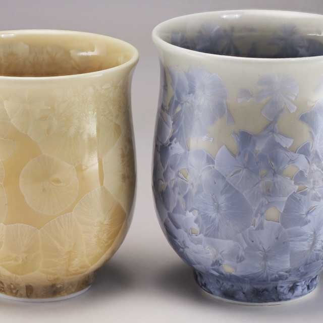 【送料無料】 京焼 清水焼 組湯呑 夫婦湯呑み 2客 花結晶（銀花・金花） はなけっしょう（ぎんか・きんか）