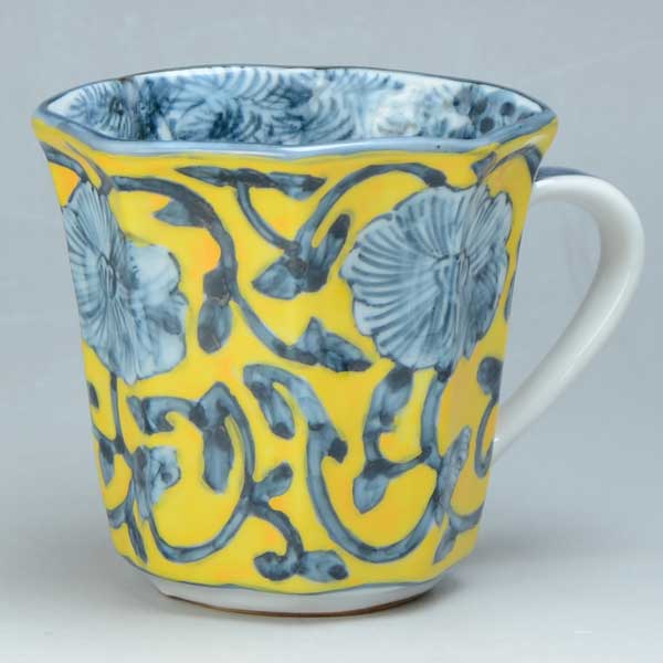 【送料無料】 京焼 清水焼 マグカップ 黄濃花唐草