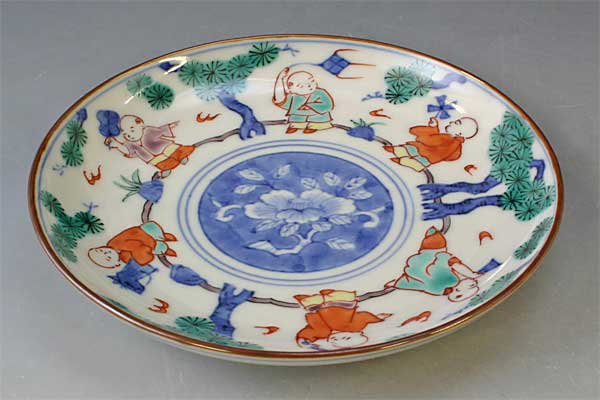 【送料無料】 京焼 清水焼 四寸皿 色絵唐子 (いろえからこ)