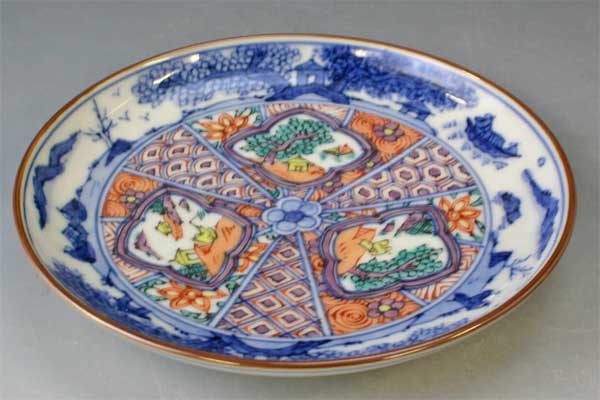 【送料無料】 京焼 清水焼 四寸皿 色絵帯山水 (いろえおびさんすい)