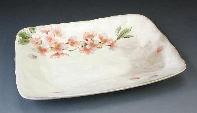 【送料無料】 京焼 清水焼 長角皿 桜（さくら）