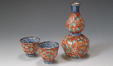 【送料無料】 京焼 清水焼 お預け酒器 徳利 おちょこ セット 赤濃牡丹唐草の通販は