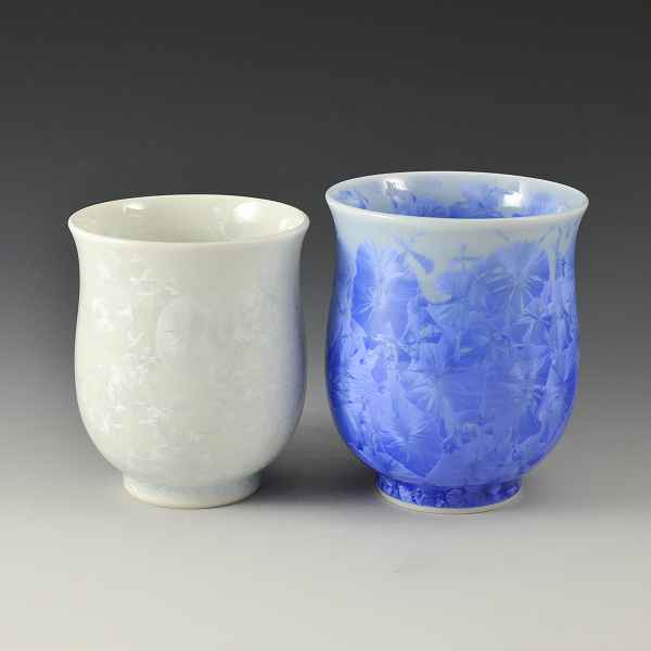 【送料無料】 京焼 清水焼 組湯呑 夫婦湯呑み 2客 花結晶（青・白） はなけっしょう あお・しろ