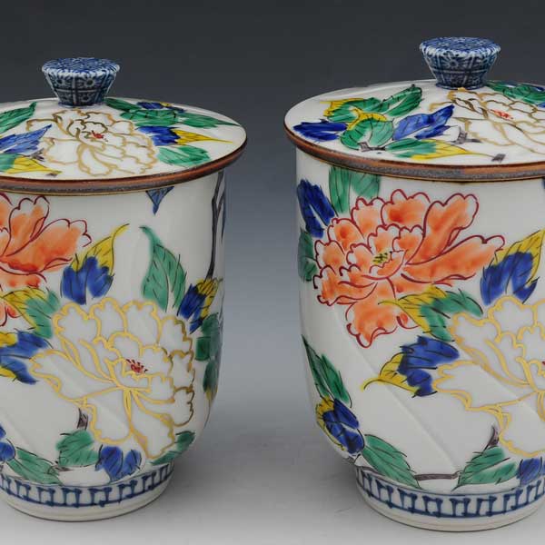 【送料無料】 京焼 清水焼 蓋付組湯呑 2客 色彩牡丹 (しきさいぼたん)の通販は 26,676円