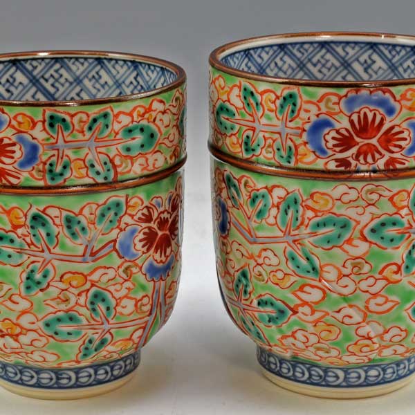 【送料無料】 京焼 清水焼 組湯呑 夫婦湯呑み 2客 ヒワ花雲 (ひわかうん)